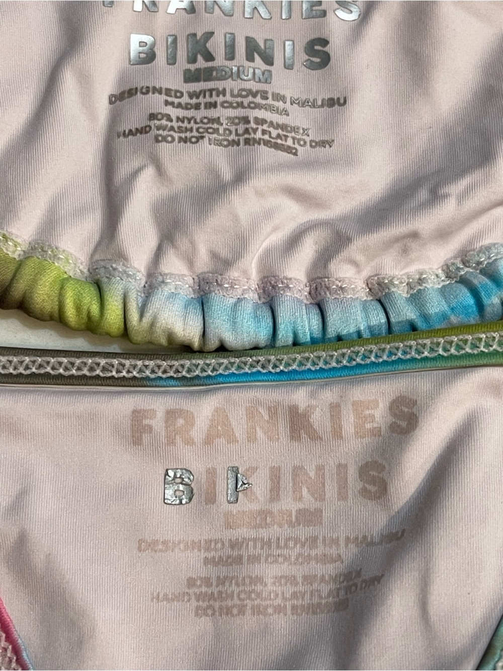 Frankies Bikinis 2 pc Set Palmz Print Halter Top And String Cheeky Bottom SZ M - Picture 4 of 5